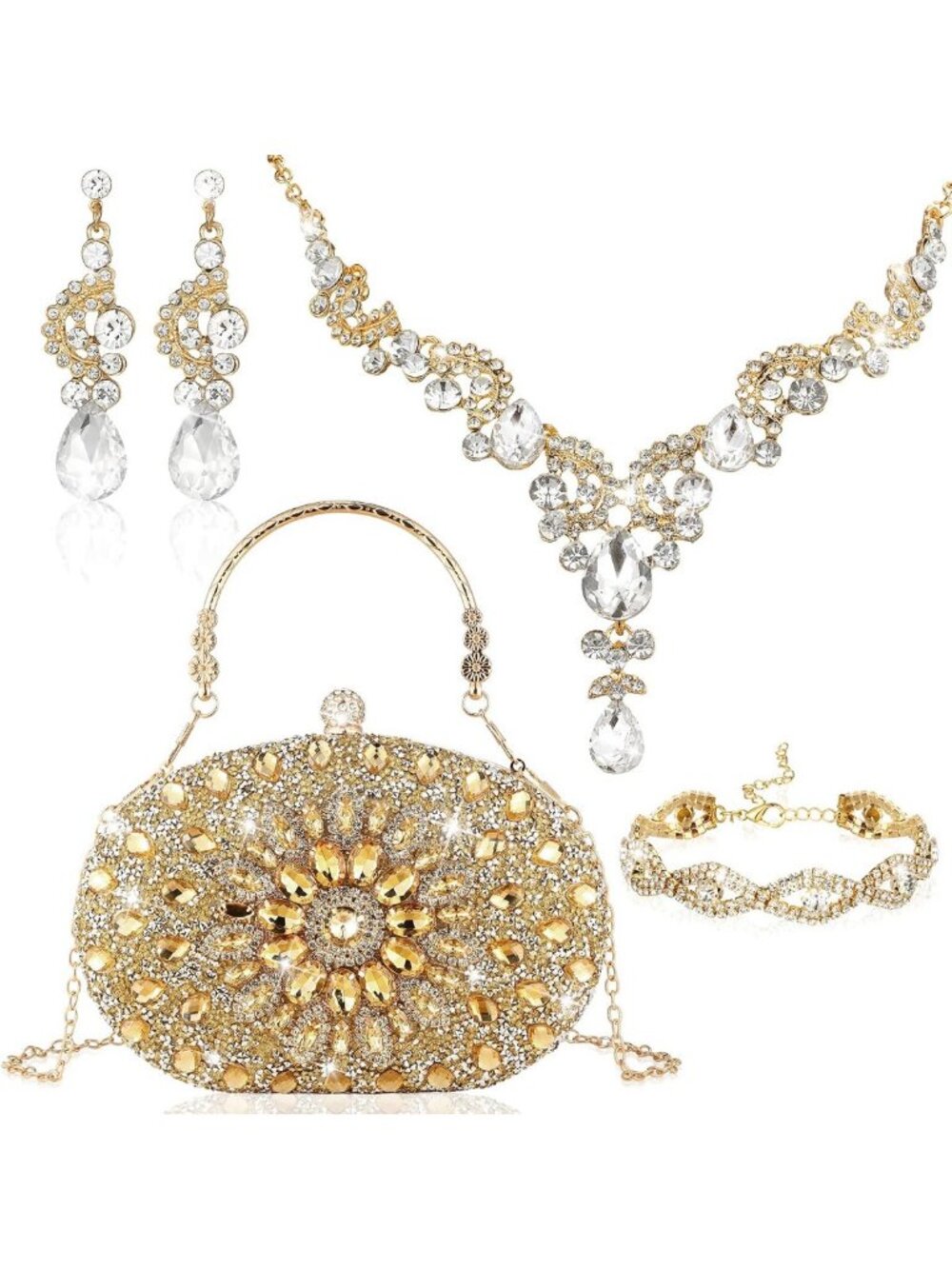 Glamorous 4-Piece Rhinestone Purse & Jewelry Set for Women - Perfect Gift!